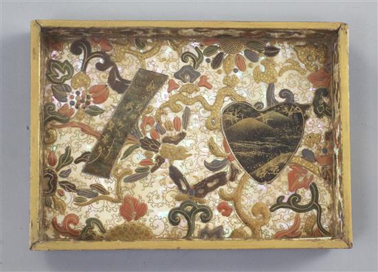 A fine Japanese multi-technique lacquer rectangular box, Meiji period, width 10.7cm